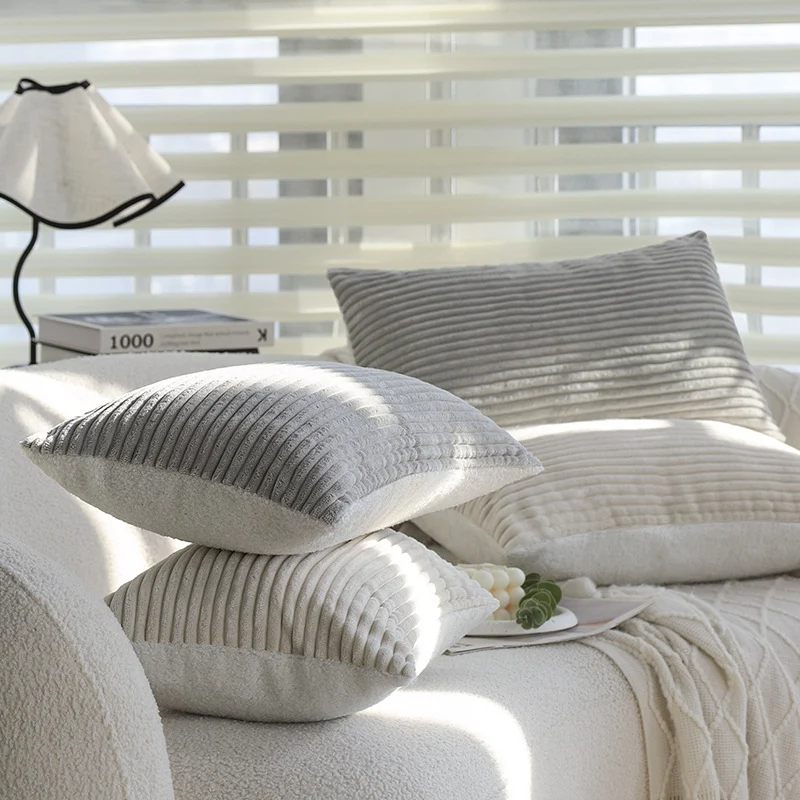 Rectangular velvet cushion cover with fine cord structure and concealed zipper Stornfield