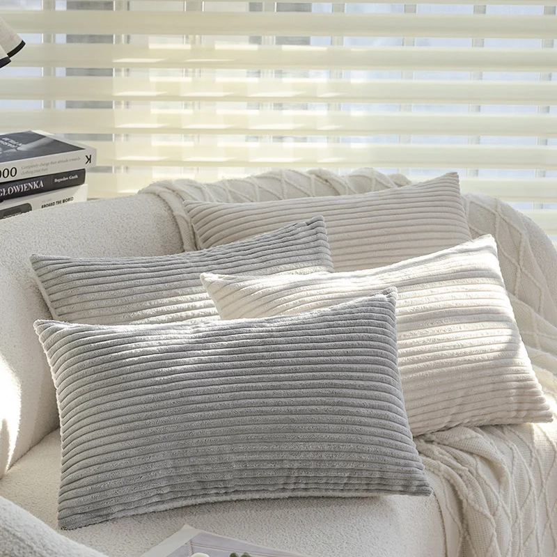 Rectangular velvet cushion cover with fine cord structure and concealed zipper Stornfield