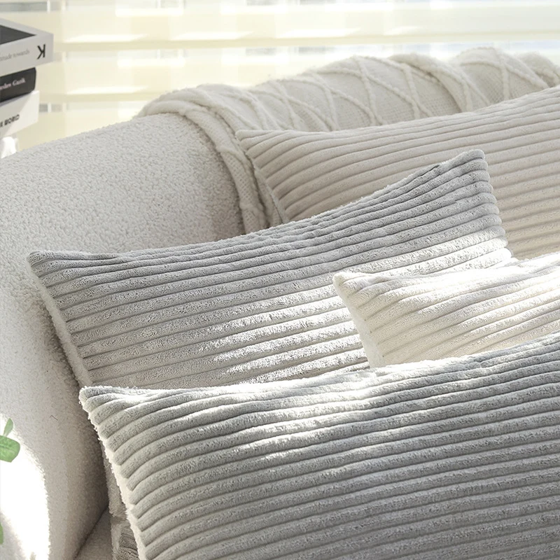 Rectangular velvet cushion cover with fine cord structure and concealed zipper Stornfield