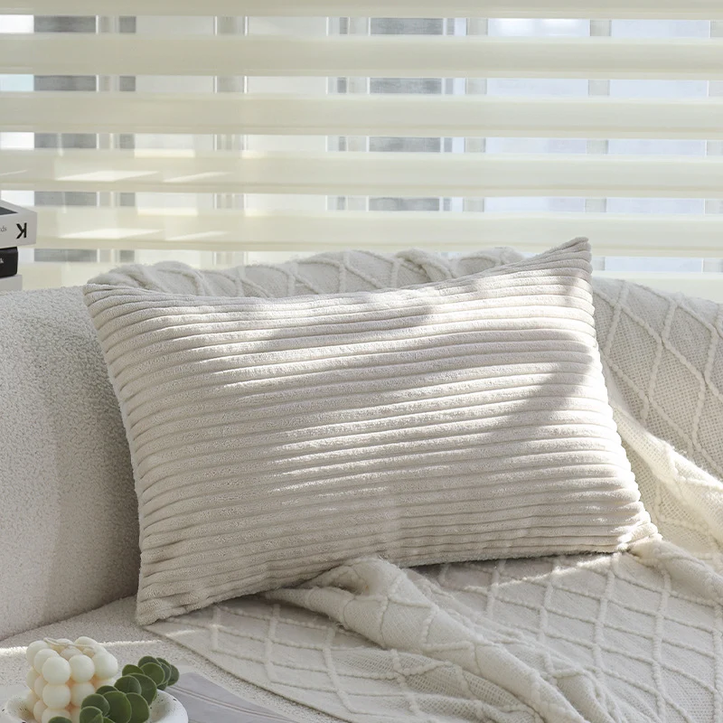 Rectangular velvet cushion cover with fine cord structure and concealed zipper Stornfield