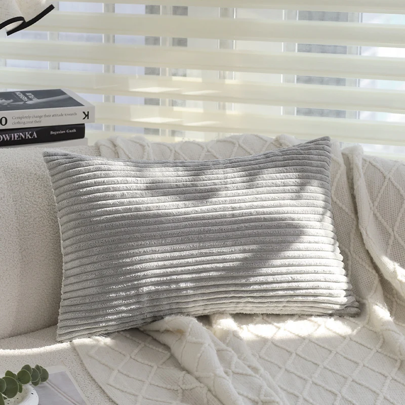 Rectangular velvet cushion cover with fine cord structure and concealed zipper Stornfield