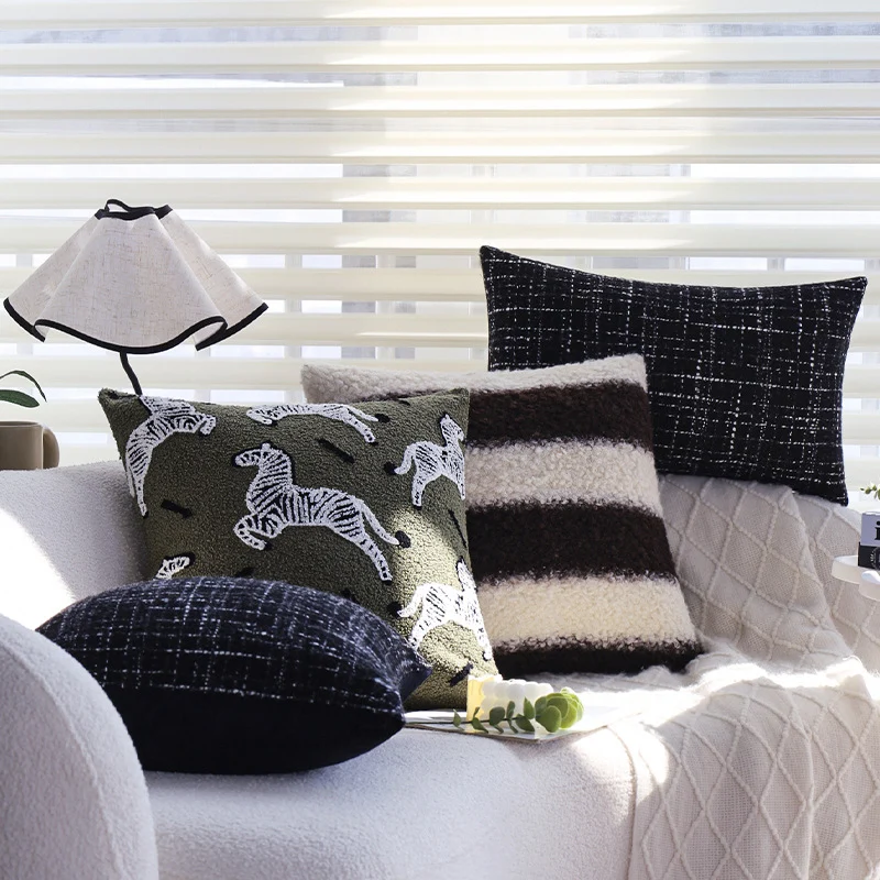 Rectangular lumbar pillow cover made of textured tweed boucle fabric Stornfield