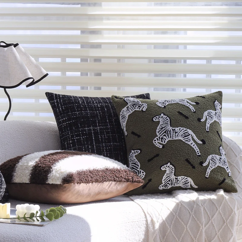 Rectangular lumbar pillow cover made of textured tweed boucle fabric Stornfield