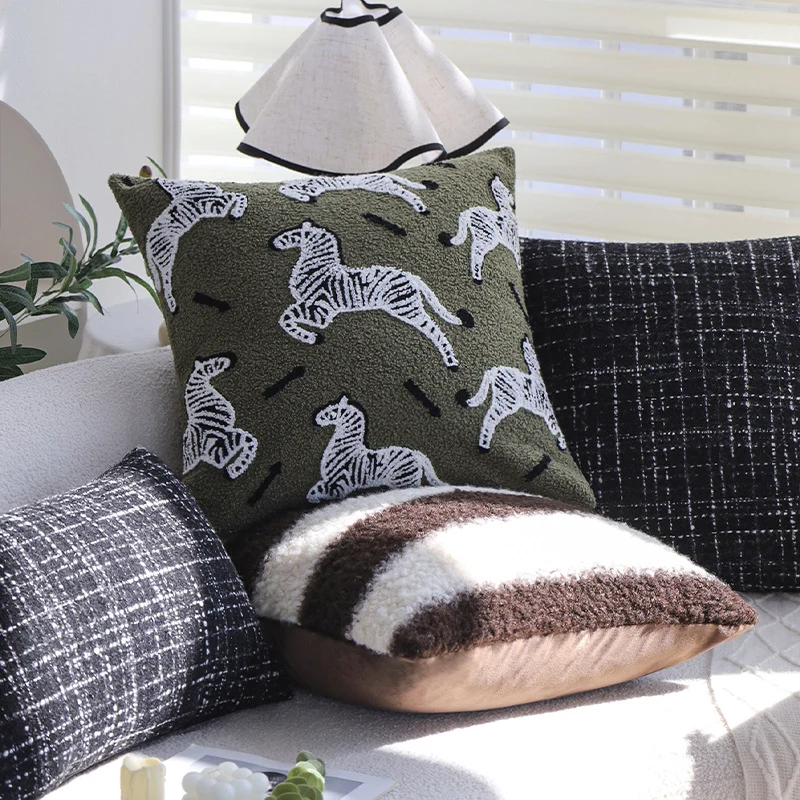 Rectangular lumbar pillow cover made of textured tweed boucle fabric Stornfield