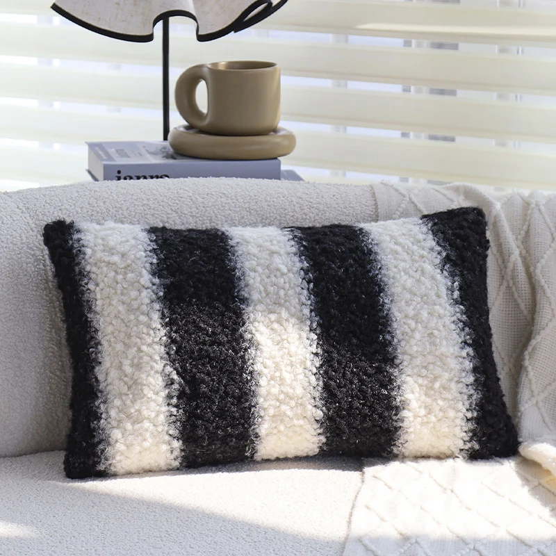 Rectangular lumbar pillow cover made of textured tweed boucle fabric Stornfield