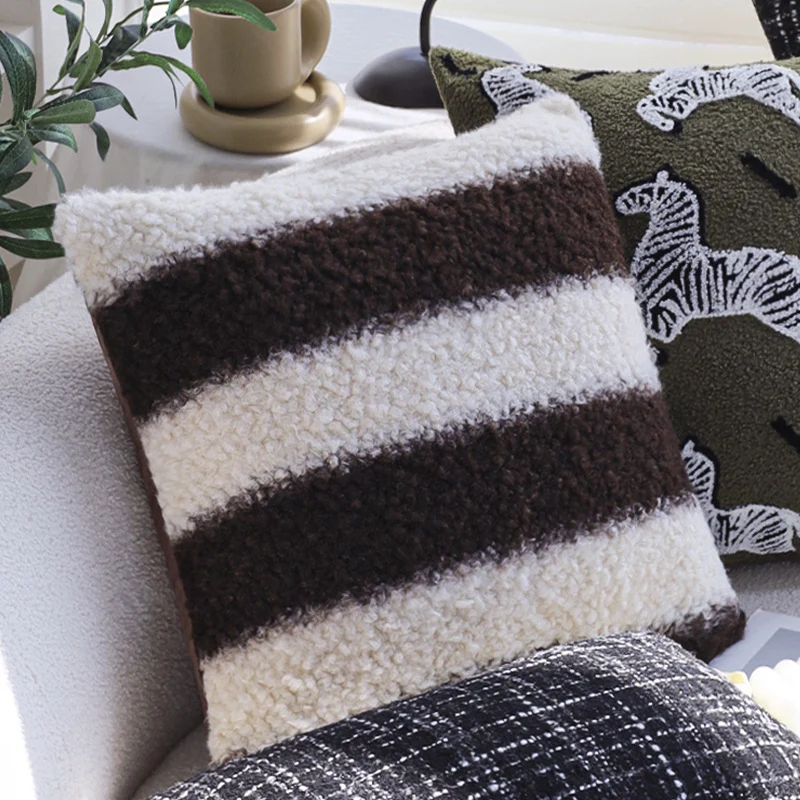 Rectangular lumbar pillow cover made of textured tweed boucle fabric Stornfield