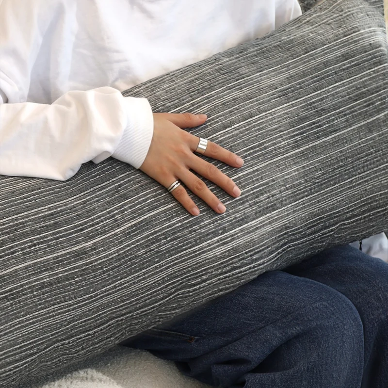 Rectangular linen look lumbar pillowcase with fine striped texture and tassels Stornfield