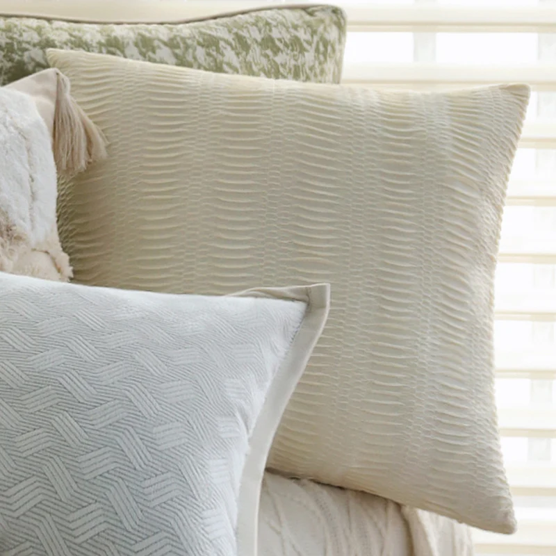 Rectangular long pillowcase made of velvety soft microvelours with decorative fringe finish Stornfield