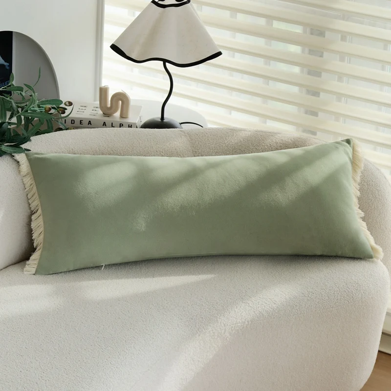 Rectangular velvet long cushion cover with decorative fringed edge Stornfield