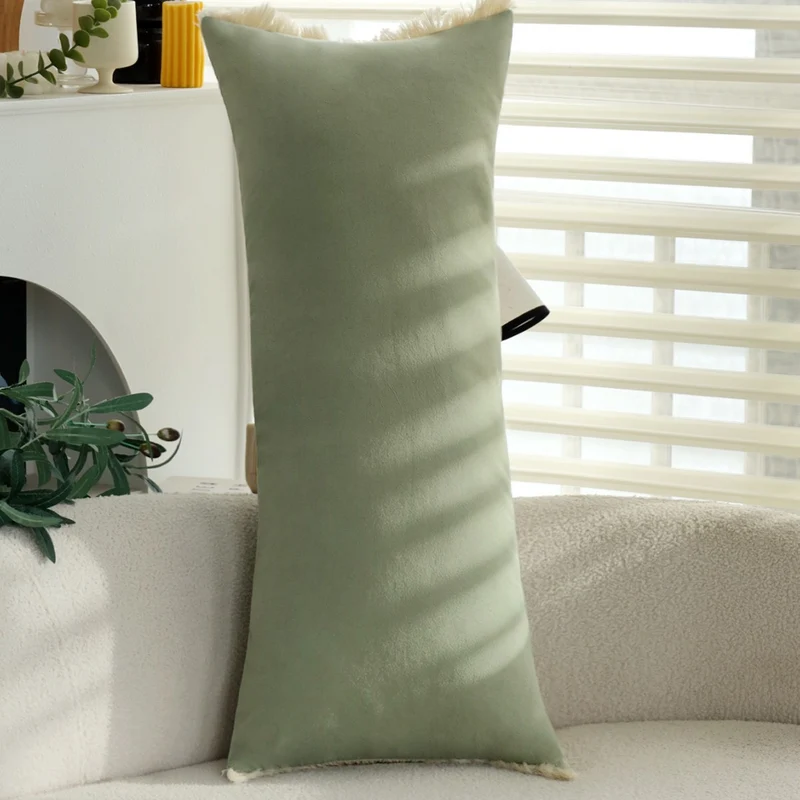 Rectangular velvet long cushion cover with decorative fringed edge Stornfield