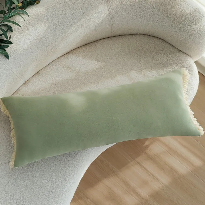 Rectangular velvet long cushion cover with decorative fringed edge Stornfield