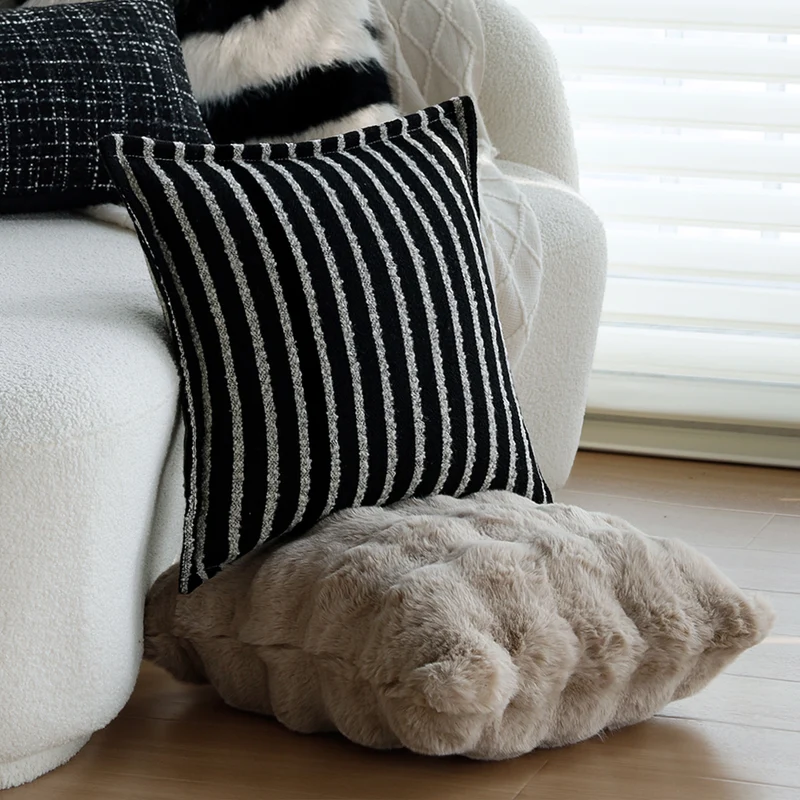 Rectangular cushion cover made of textured bouclé-tweed blend with concealed zipper Stornfield