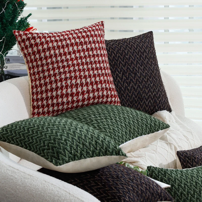 Rectangular Houndstooth Boucle Pillowcase with textured weave appearance and fine linen touch Stornfield