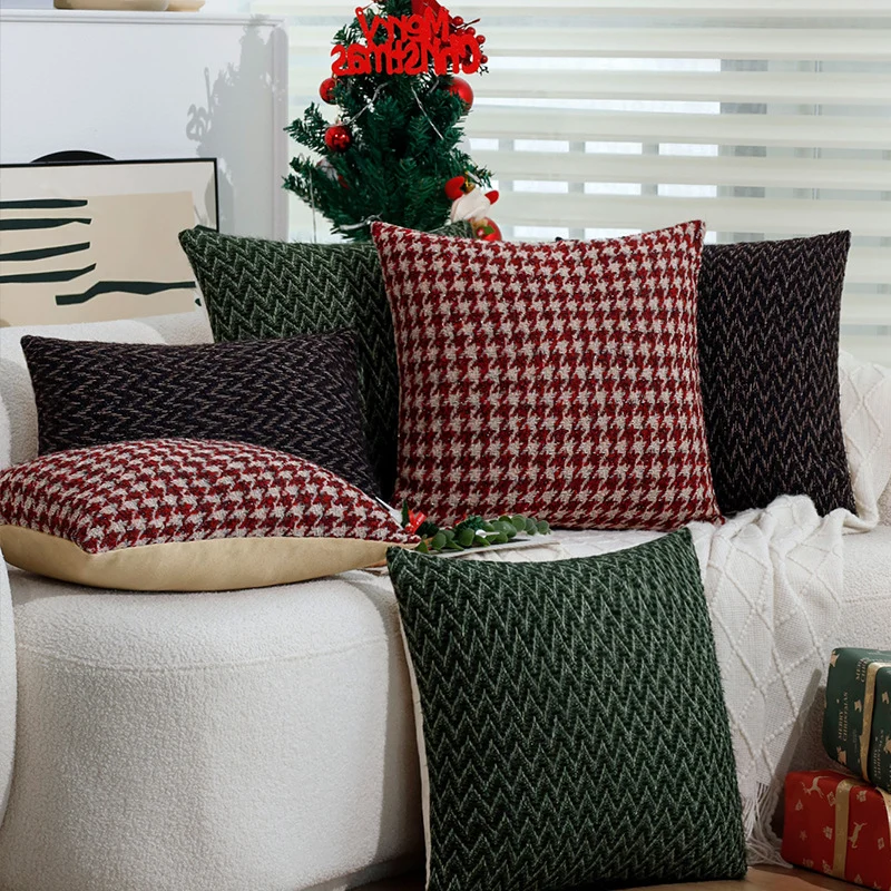 Rectangular Houndstooth Boucle Pillowcase with textured weave appearance and fine linen touch Stornfield