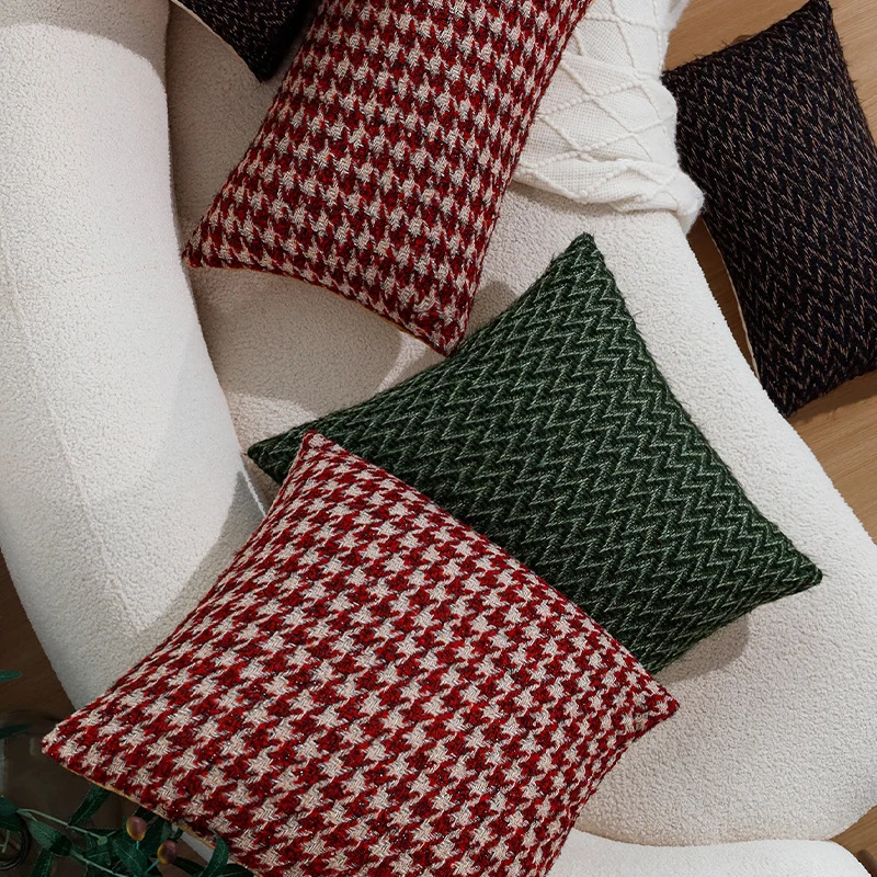 Rectangular Houndstooth Boucle Pillowcase with textured weave appearance and fine linen touch Stornfield