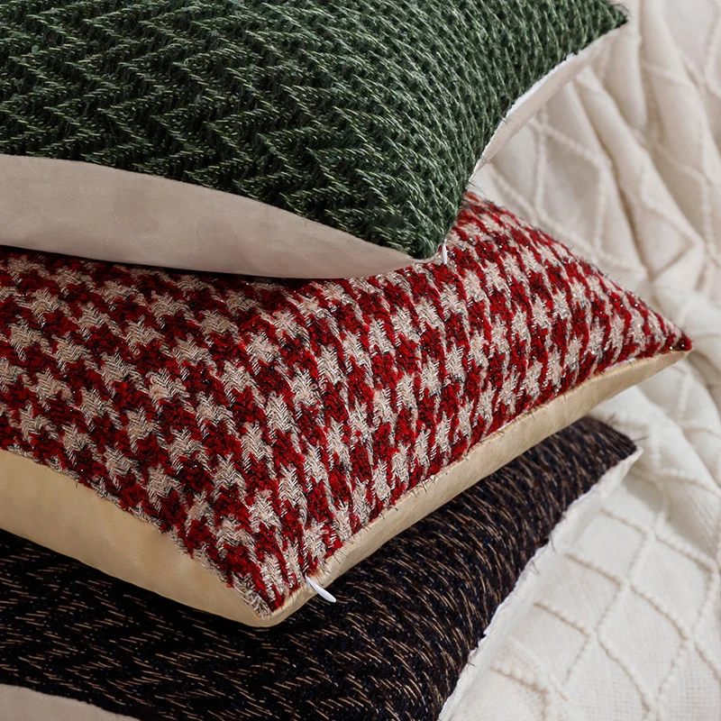 Rectangular Houndstooth Boucle Pillowcase with textured weave appearance and fine linen touch Stornfield