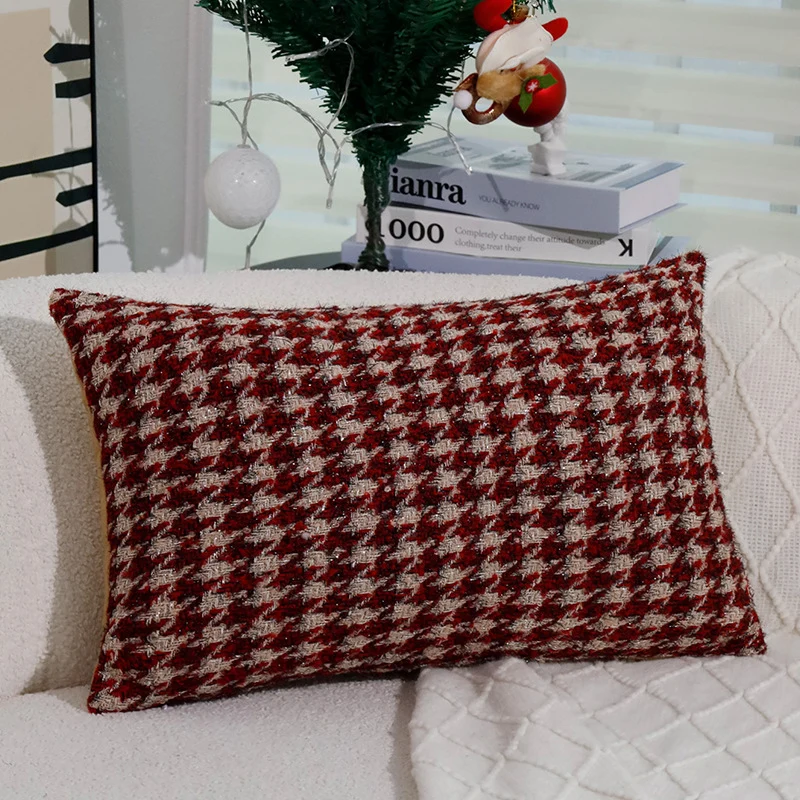 Rectangular Houndstooth Boucle Pillowcase with textured weave appearance and fine linen touch Stornfield