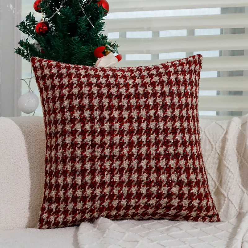 Rectangular Houndstooth Boucle Pillowcase with textured weave appearance and fine linen touch Stornfield