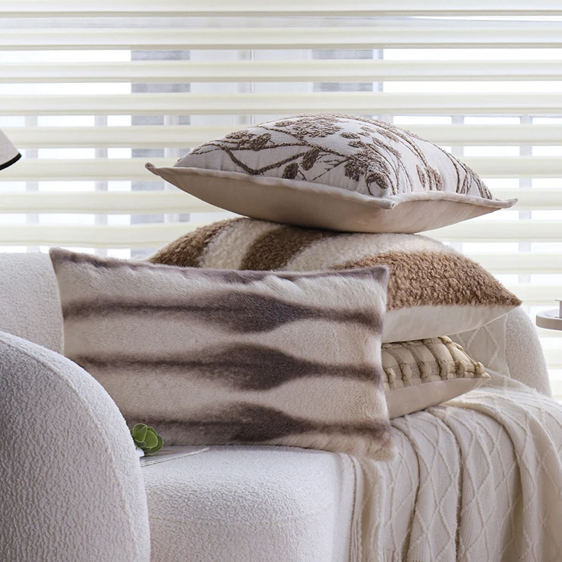 Rectangular decorative cuddle pillow cover with striped teddy boucle look and sherpa finish Stornfield