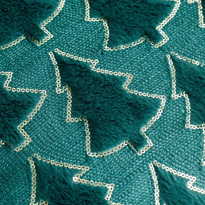 Rectangular decorative cushion cover with tufted Christmas tree application, faux fur texture and sequin trim Stornfield