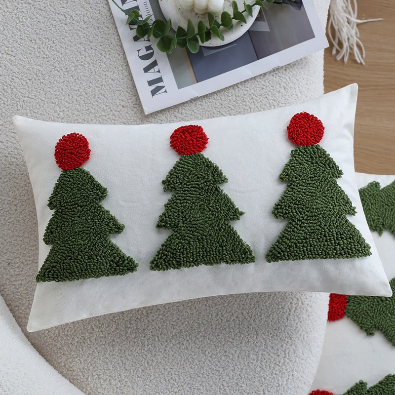 Rectangular decorative cushion cover with tufted Christmas tree application Stornfield