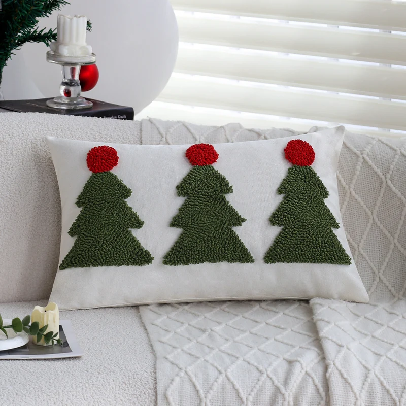 Rectangular decorative cushion cover with tufted Christmas tree application Stornfield