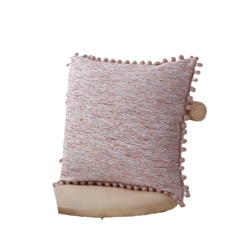 Rectangular decorative pillowcase with mottled chenille structure and pompom trim Stornfield