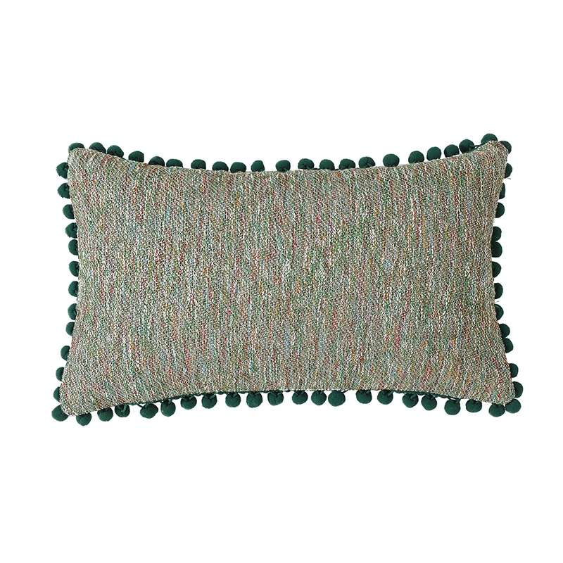 Rectangular decorative pillowcase with mottled chenille structure and pompom trim Stornfield