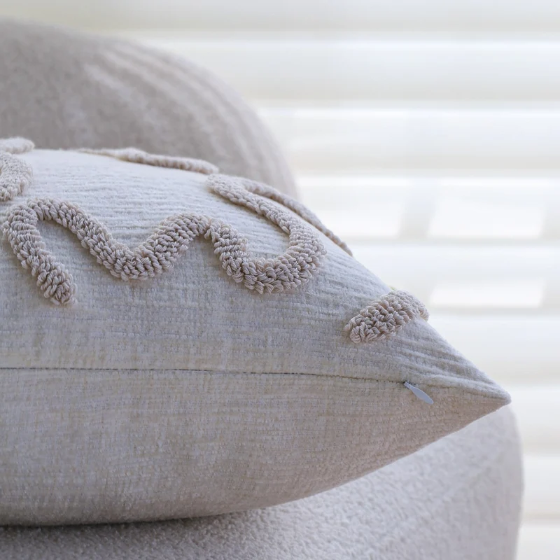 Rectangular decorative cushion cover with curved tufting and structured cotton-linen blend Stornfield