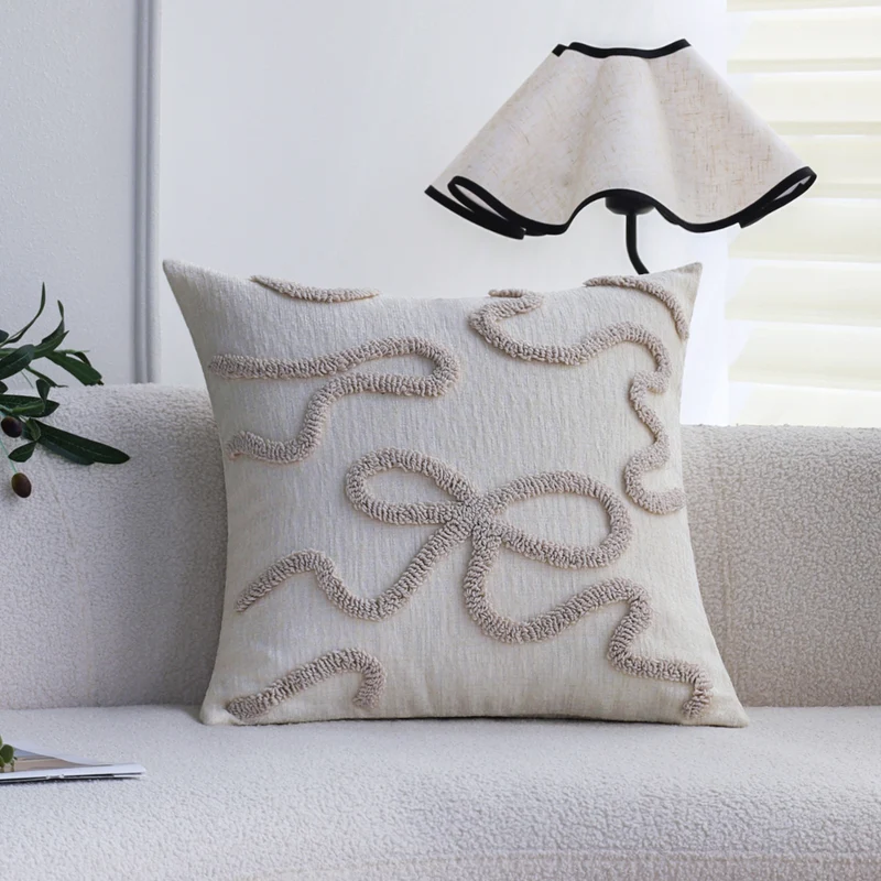 Rectangular decorative cushion cover with curved tufting and structured cotton-linen blend Stornfield