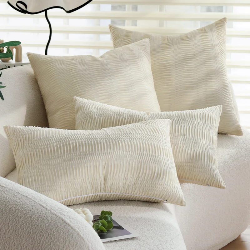 Rectangular decorative cushion cover with gathered pleated look Stornfield