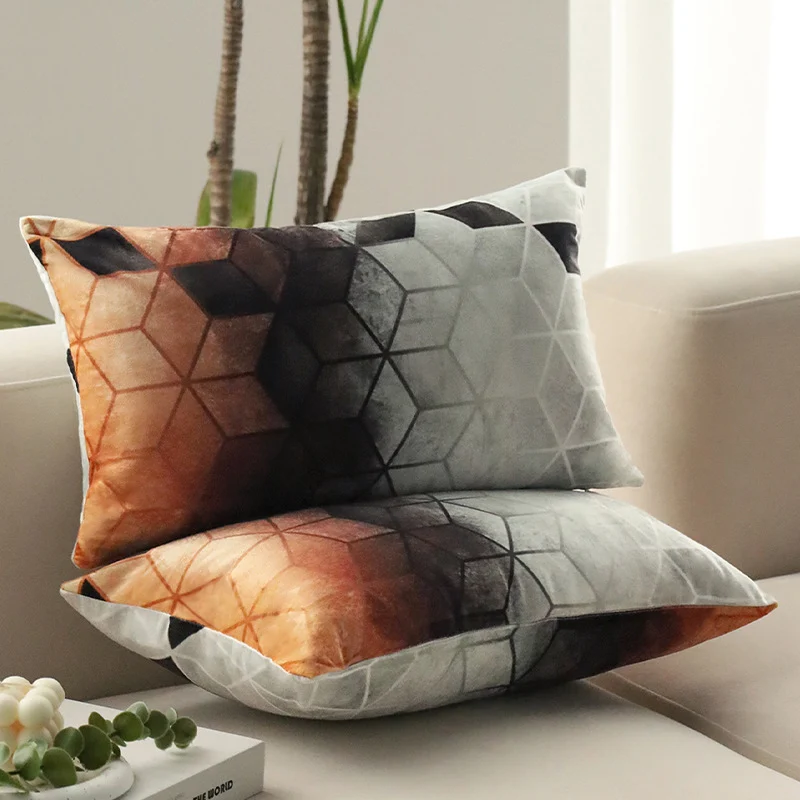 Rectangular decorative cushion cover with geometric cube pattern and soft microfiber Stornfield