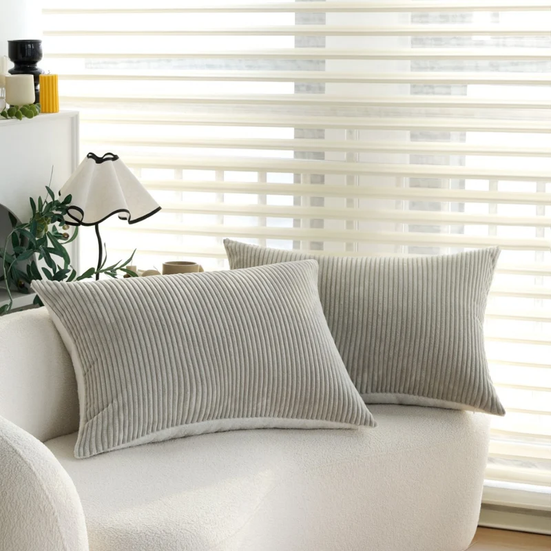 Rectangular corduroy look cushion cover with fine ribbed structure and concealed zipper Stornfield