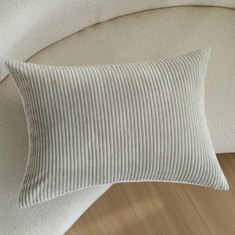Rectangular corduroy look cushion cover with fine ribbed structure and concealed zipper Stornfield