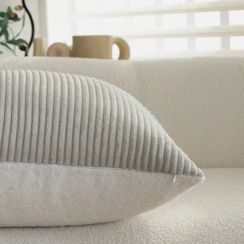 Rectangular corduroy look cushion cover with fine ribbed structure and concealed zipper Stornfield