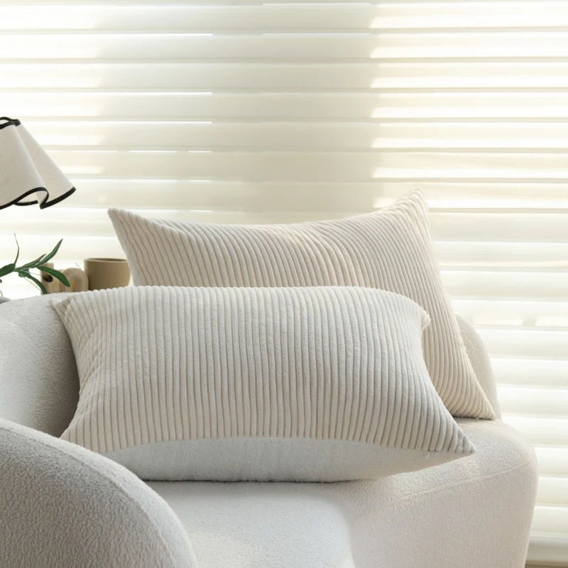 Rectangular cord decorative cushion cover with fine ribbed structure and soft microvelours Stornfield