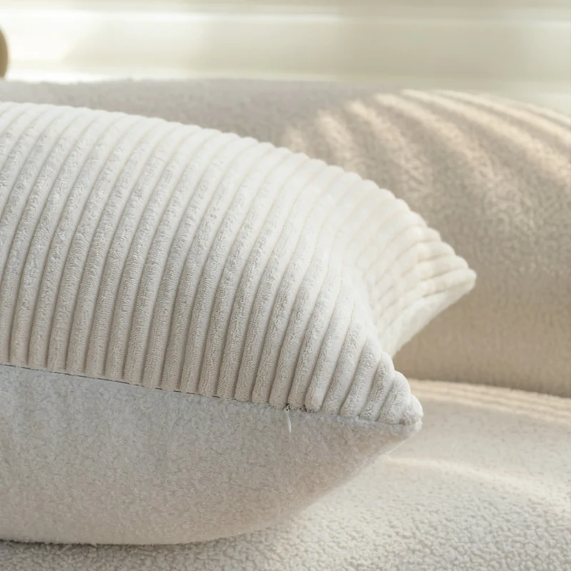 Rectangular cord decorative cushion cover with fine ribbed structure and soft microvelours Stornfield