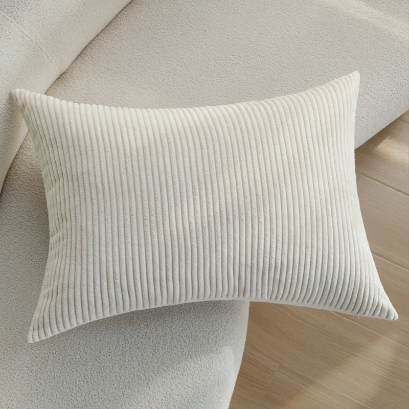 Rectangular cord decorative cushion cover with fine ribbed structure and soft microvelours Stornfield