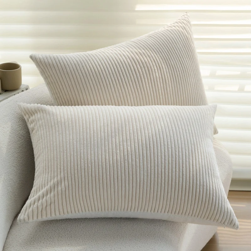 Rectangular corduroy cushion cover with a fine ribbed structure and teddy inner side Stornfield