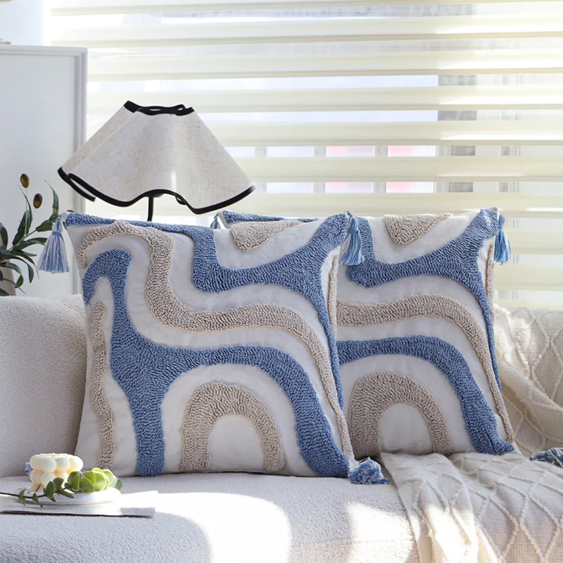 Square decorative cushion with chenille relief and structured application Stornfield