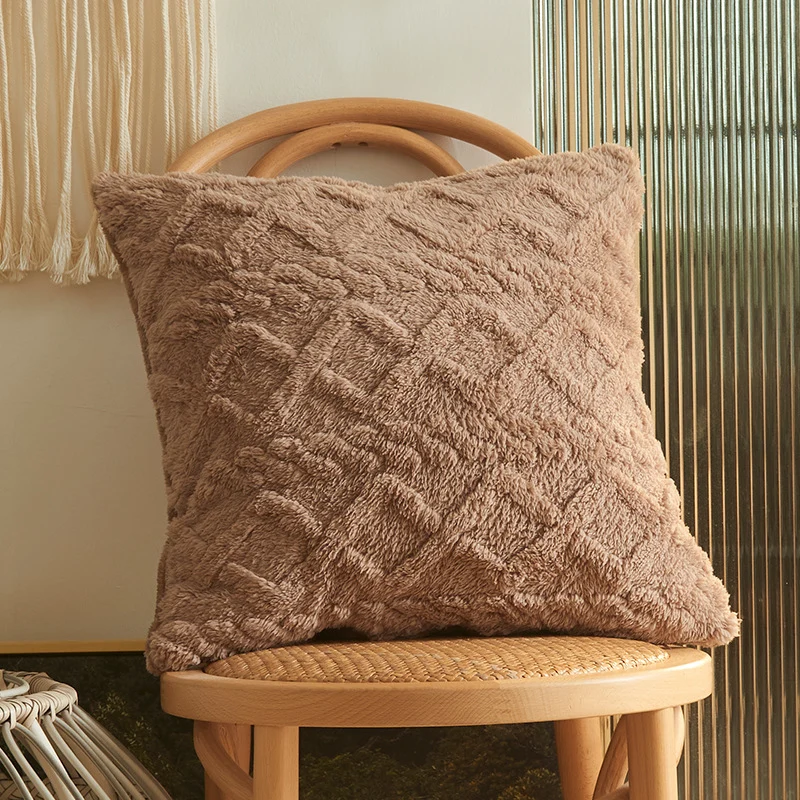Square living cushion made of teddy boucle with raised diamond texture Stornfield