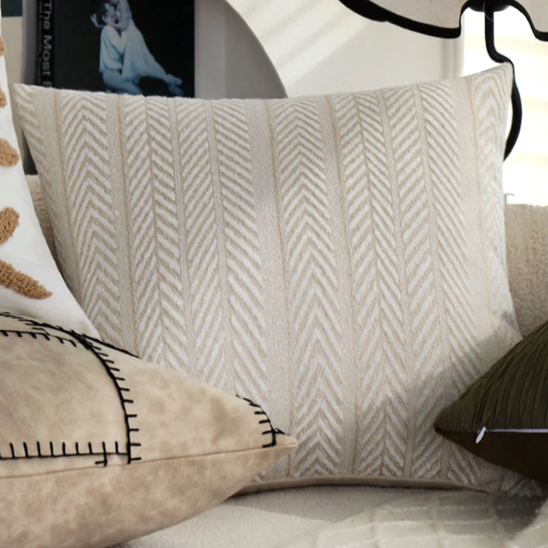 Square decorative cushion cover with tactile herringbone tufting made of cotton blend Stornfield