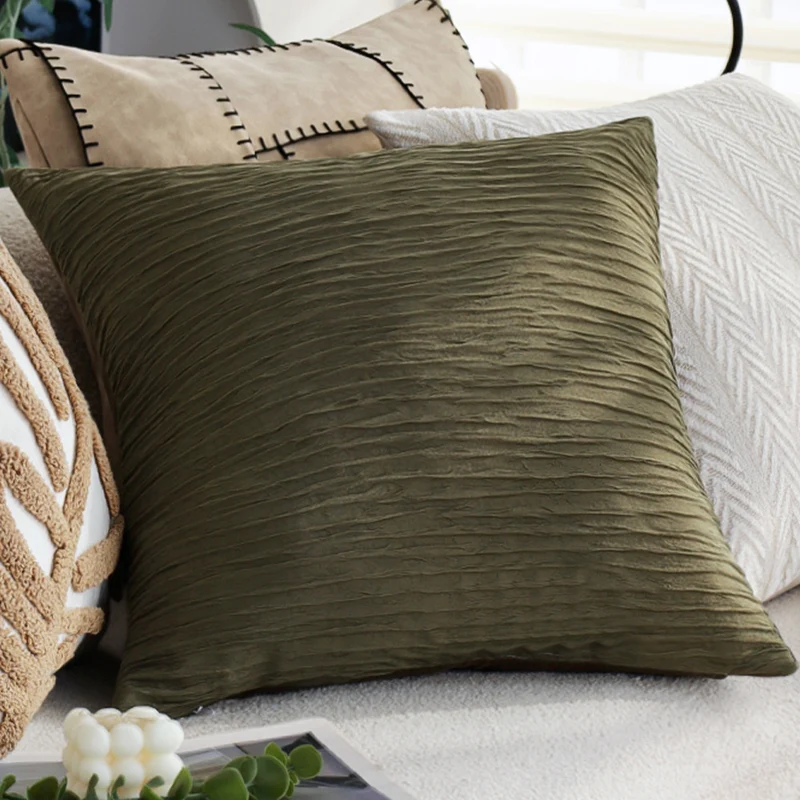 Square decorative cushion cover with tactile herringbone tufting made of cotton blend Stornfield