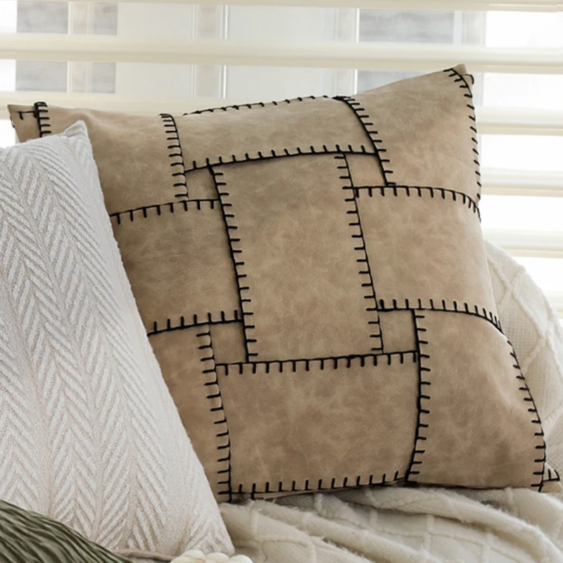Square decorative cushion cover with tactile herringbone tufting made of cotton blend Stornfield
