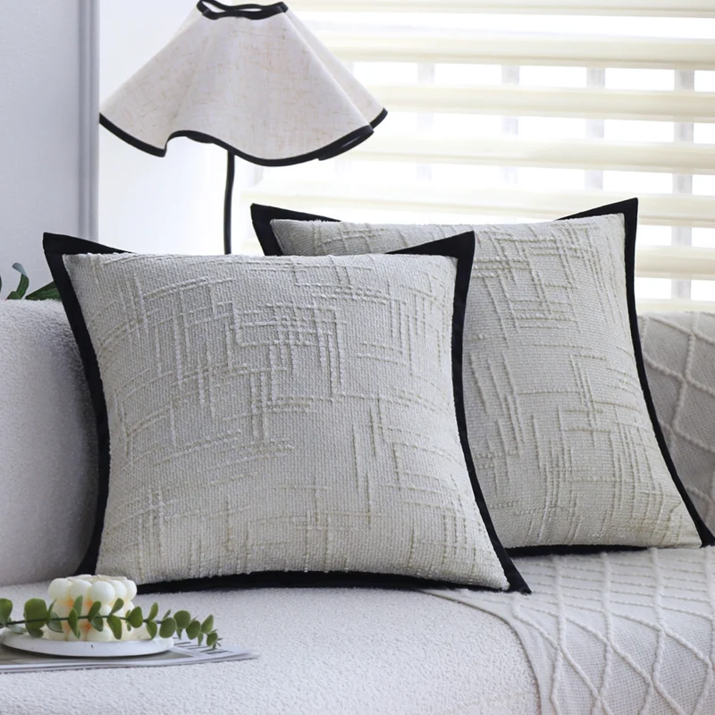 Square decorative cushion cover with structured grid tufting and contrasting piping Stornfield
