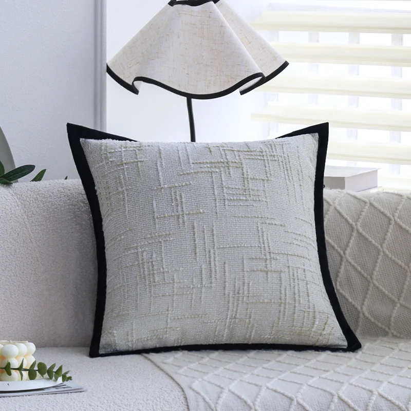 Square decorative cushion cover with structured grid tufting and contrasting piping Stornfield