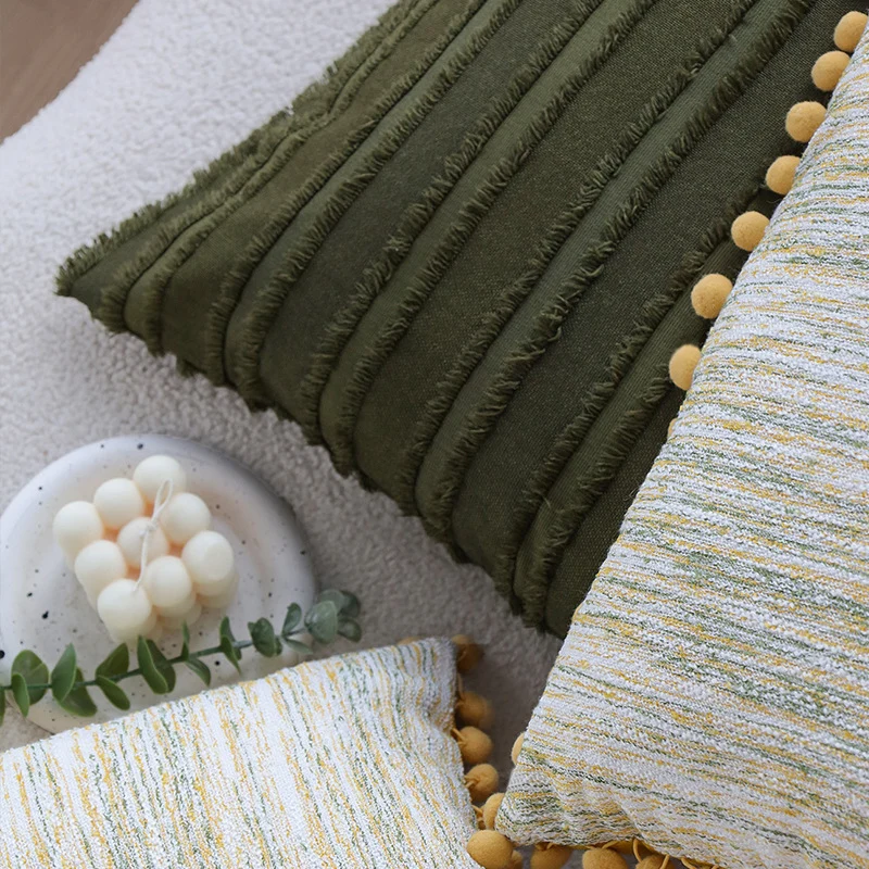 Square decorative cushion cover with embossed fringe stripes and concealed zipper Stornfield