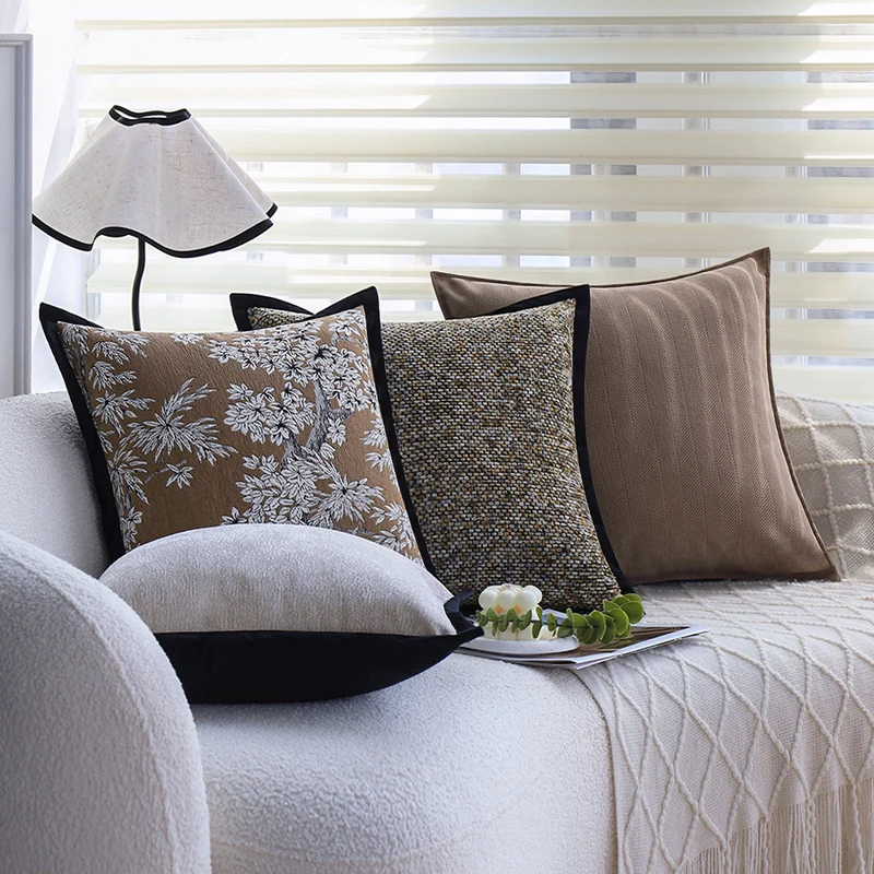 Square decorative pillowcase with grainy texture binding and velvety edged edge Stornfield