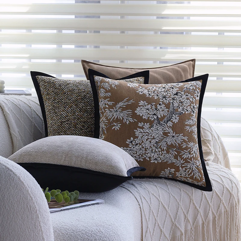 Square decorative pillowcase with grainy texture binding and velvety edged edge Stornfield