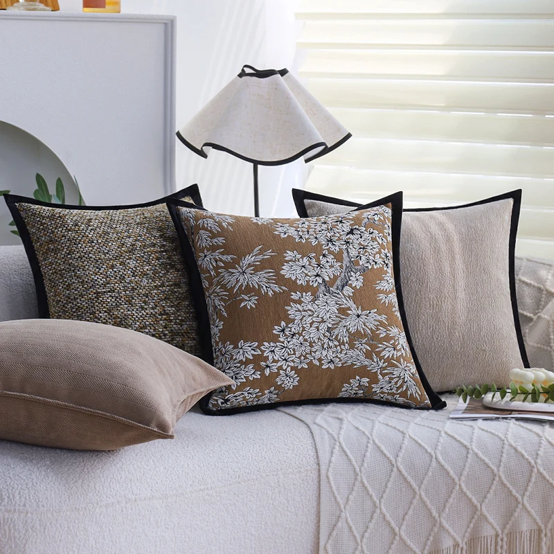 Square decorative pillowcase with grainy texture binding and velvety edged edge Stornfield